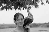 artist Karen Green with peacock